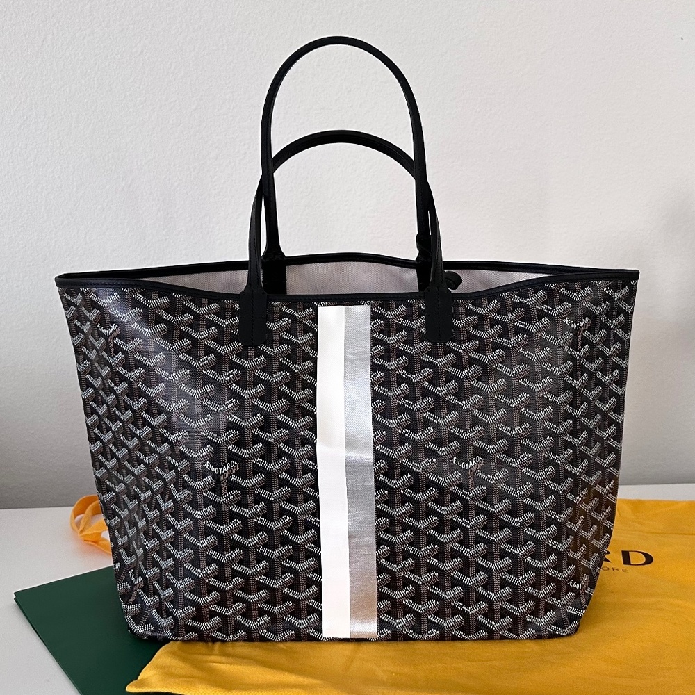 NWT AUTH Goyard St Saint Louis PM Noir black white& silver Stripes with Pochette